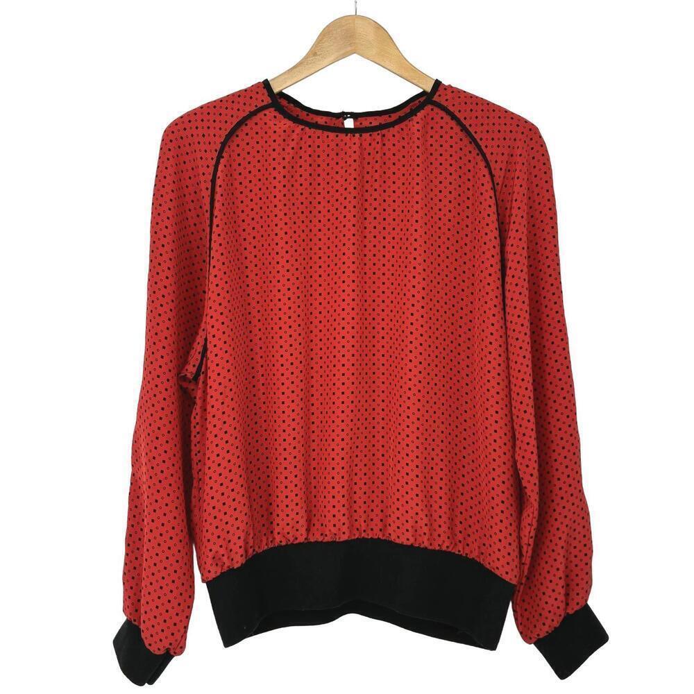 VTG 80s Koret Red and Black Abstract Long Sleeve Blouse with Geometric Pattern